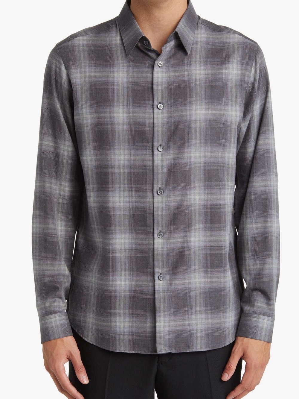 Theory Men's Irving Grey Multi Shade Flanella Long-Sleeve Button-Down Shirt